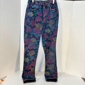 SHADESFloral Print Juniors 9 Blue Jeans - Blue, Mauve& Light Teal Floral Design
